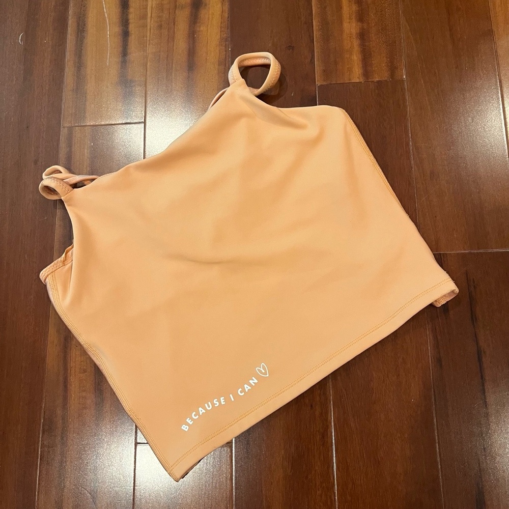ATHLETA‎ GIRL x Simone Biles Collab Peach Orange Crop Tank Active Bra Sz L / 12